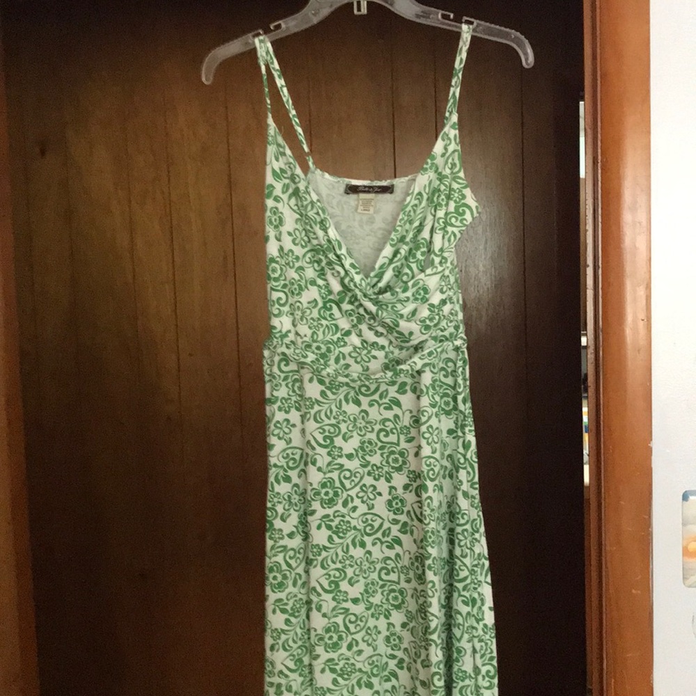Green and white floral sun dress